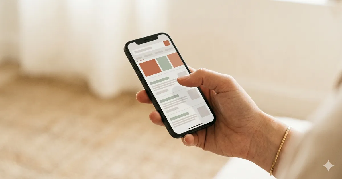Pessoa a olhar para um resultado Google no telemóvel sem clicar